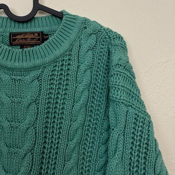 90s turquoise chunky cotton cable knit sweater - Picture 3 of 6